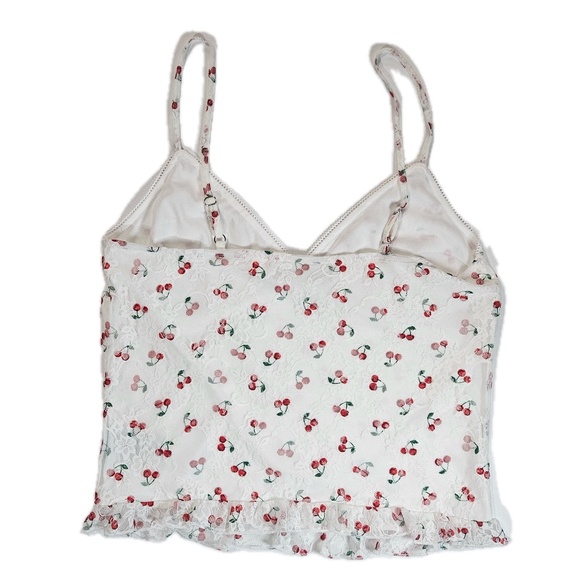 Madden Girl Cami Top Womens XL Cherry Print Red Spaghetti Strap Summer Blouse - Picture 2 of 6